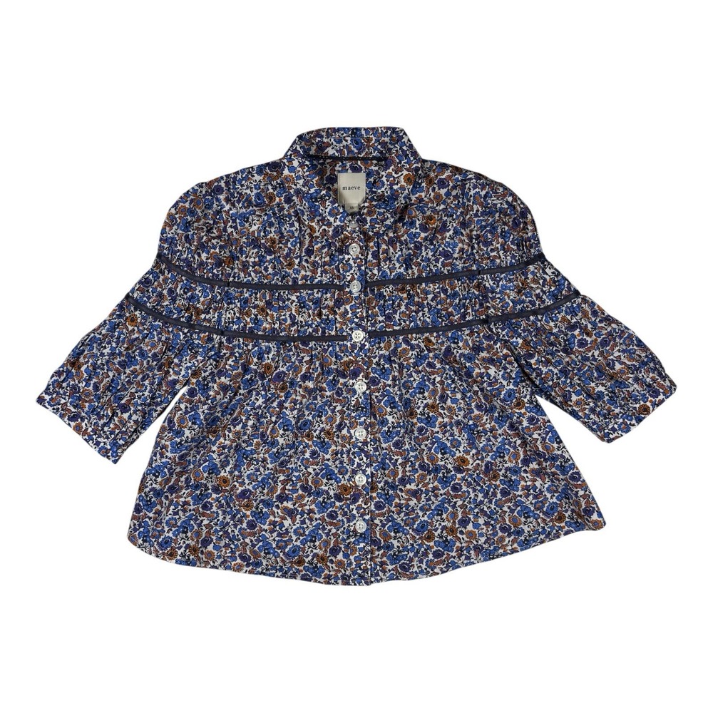 MAEVE BY ANTHROPOLOGIE The Leandra Shirred Yoke Blouse Women's Size XS